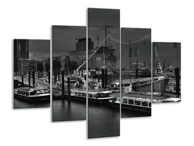 Canvas schilderij Boot | Grijs, Zwart, Wit | 100x70cm 5Luik