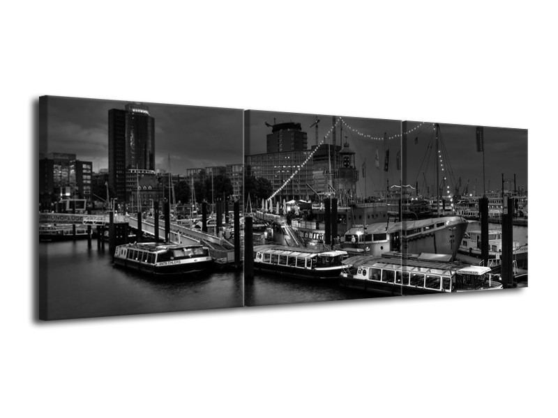 Canvas schilderij Boot | Grijs, Zwart, Wit | 120x40cm 3Luik