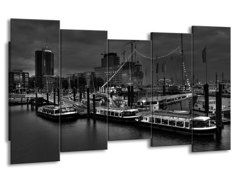 Canvas schilderij Boot | Grijs, Zwart, Wit | 150x80cm 5Luik