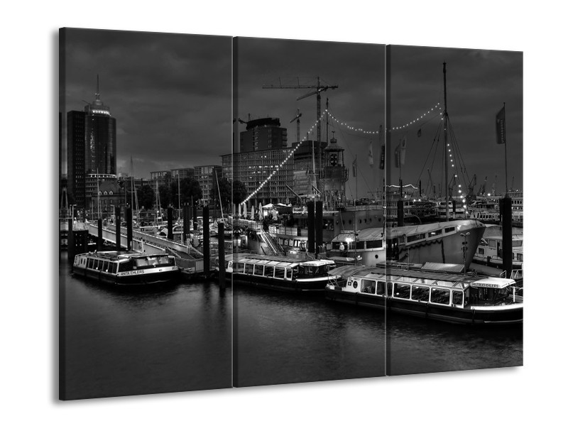 Glas schilderij Boot | Grijs, Zwart, Wit | 90x60cm 3Luik