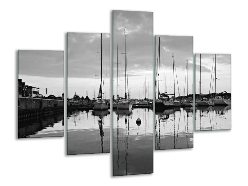 Canvas schilderij Boot | Grijs, Zwart, Wit | 100x70cm 5Luik