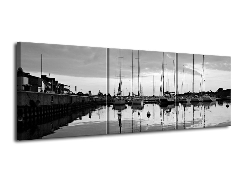 Canvas schilderij Boot | Grijs, Zwart, Wit | 120x40cm 3Luik