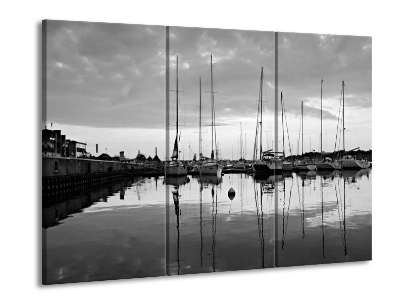 Glas schilderij Boot | Grijs, Zwart, Wit | 90x60cm 3Luik
