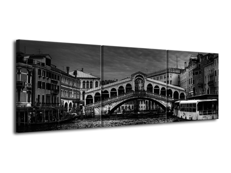 Canvas schilderij Venetie | Grijs, Zwart, Wit | 120x40cm 3Luik