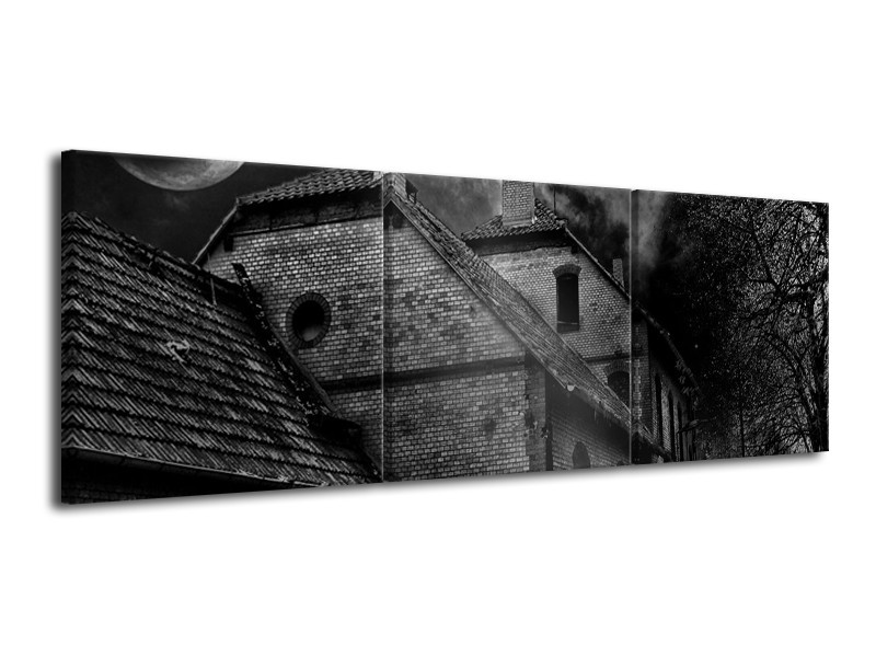 Canvas schilderij Gebouw | Grijs, Zwart, Wit | 120x40cm 3Luik