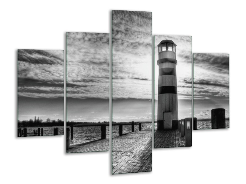 Canvas schilderij Vuurtoren | Grijs, Zwart, Wit | 100x70cm 5Luik