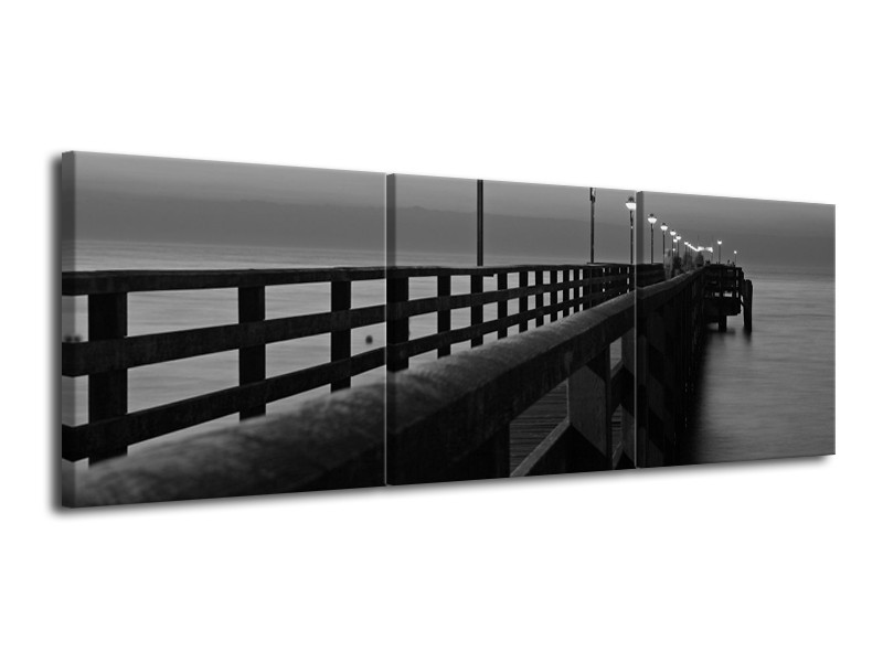 Canvas schilderij Brug | Grijs, Zwart, Wit | 120x40cm 3Luik