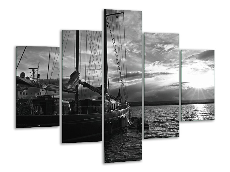 Canvas schilderij Boot | Grijs, Zwart, Wit | 100x70cm 5Luik