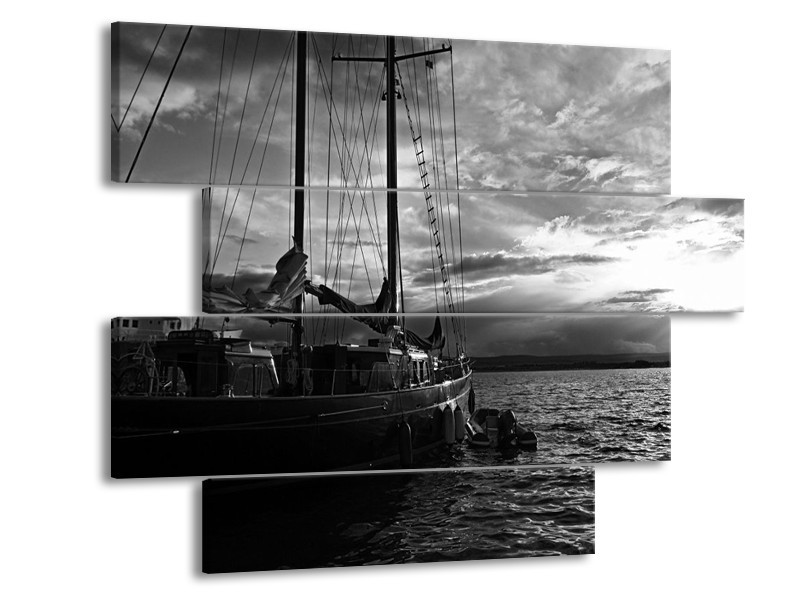 Canvas schilderij Boot | Grijs, Zwart, Wit | 115x85cm 4Luik