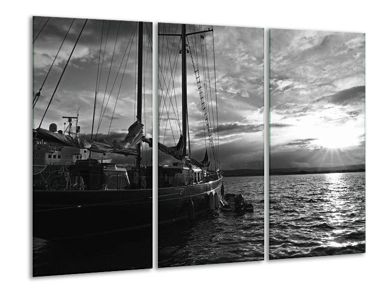 Canvas schilderij Boot | Grijs, Zwart, Wit | 120x80cm 3Luik