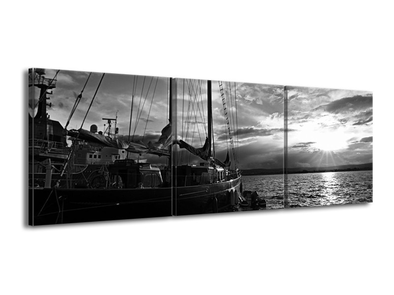 Canvas schilderij Boot | Grijs, Zwart, Wit | 150x50cm 3Luik