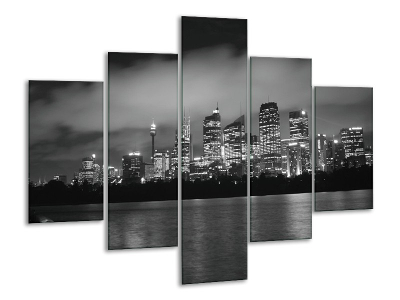 Canvas schilderij Stad | Grijs, Zwart, Wit | 100x70cm 5Luik