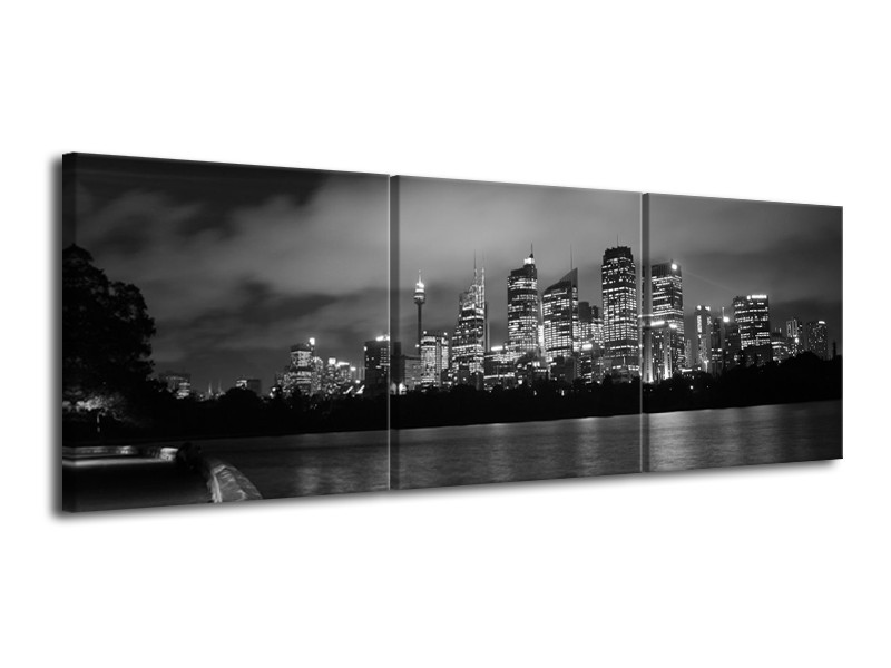 Canvas schilderij Stad | Grijs, Zwart, Wit | 120x40cm 3Luik