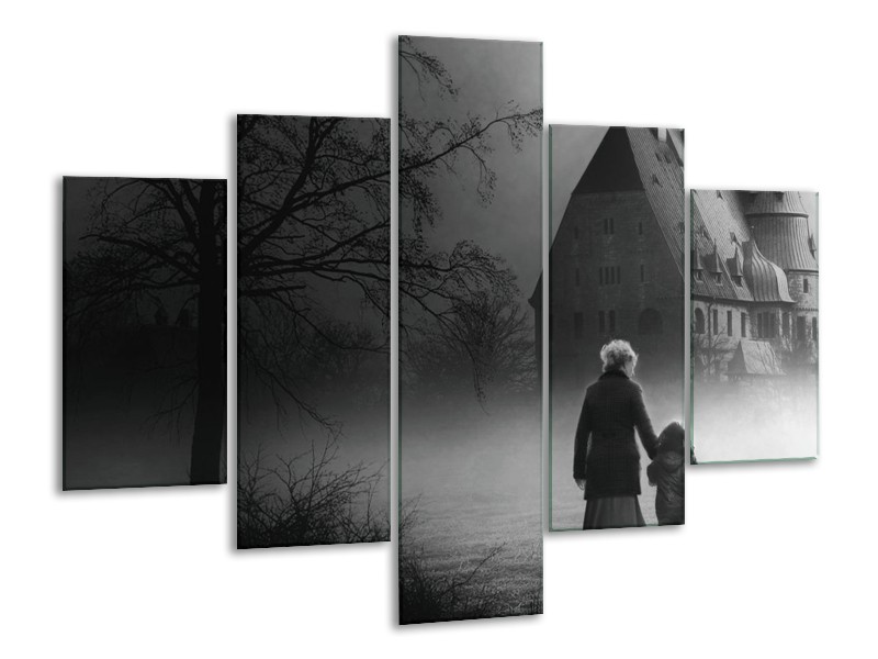 Canvas schilderij Gebouw | Grijs, Zwart, Wit | 100x70cm 5Luik