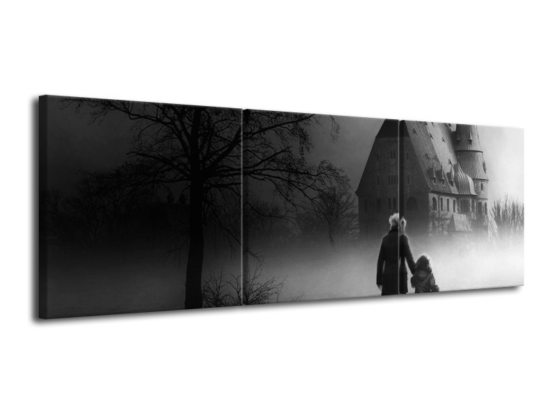 Canvas schilderij Gebouw | Grijs, Zwart, Wit | 120x40cm 3Luik