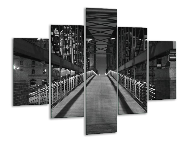 Canvas schilderij Brug | Grijs, Zwart, Wit | 100x70cm 5Luik