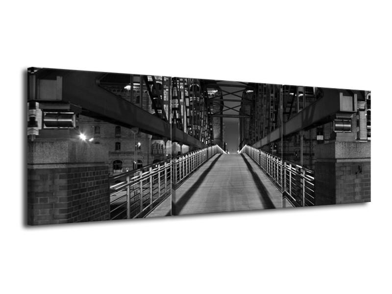 Canvas schilderij Brug | Grijs, Zwart, Wit | 120x40cm 3Luik