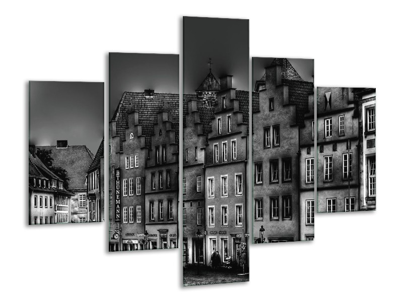 Canvas schilderij Gebouw | Grijs, Zwart, Wit | 100x70cm 5Luik