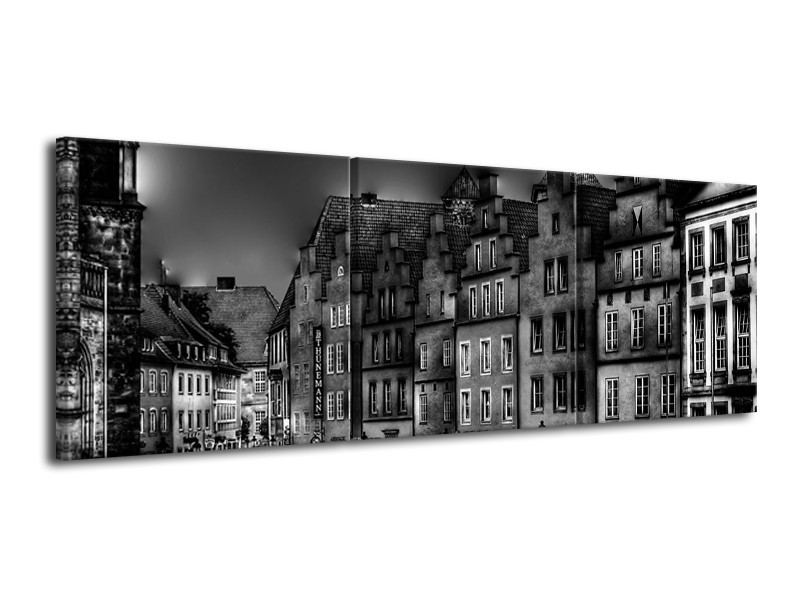 Canvas schilderij Gebouw | Grijs, Zwart, Wit | 120x40cm 3Luik