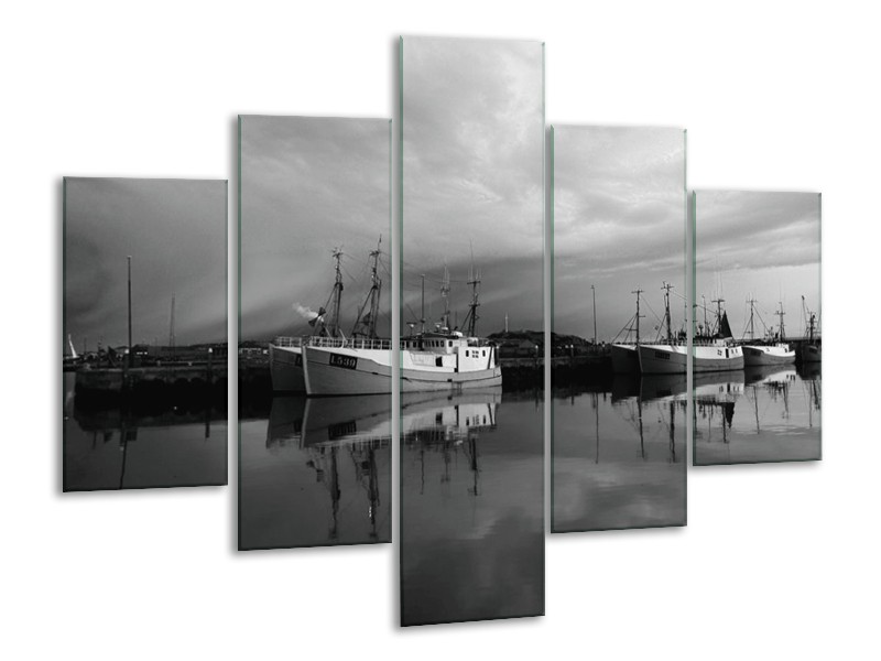 Canvas schilderij Boot | Grijs, Zwart, Wit | 100x70cm 5Luik