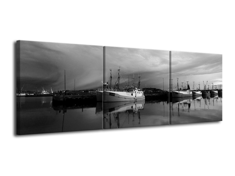 Canvas schilderij Boot | Grijs, Zwart, Wit | 120x40cm 3Luik