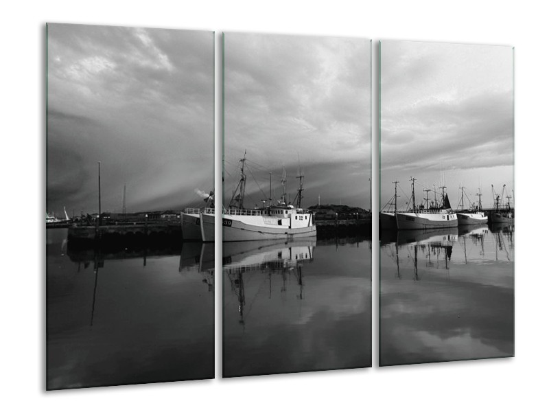 Glas schilderij Boot | Grijs, Zwart, Wit | 120x80cm 3Luik