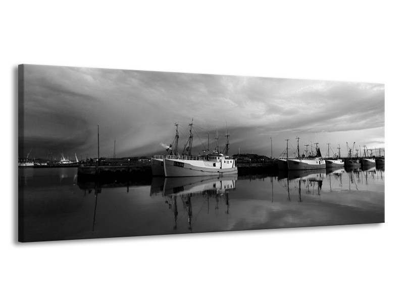 Glas schilderij Boot | Grijs, Zwart, Wit | 145x58cm 1Luik