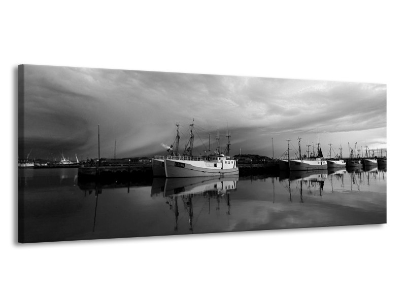 Canvas schilderij Boot | Grijs, Zwart, Wit | 145x58cm 1Luik