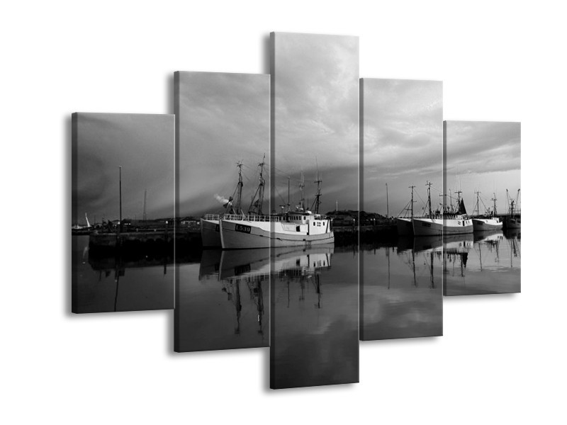 Canvas schilderij Boot | Grijs, Zwart, Wit | 150x105cm 5Luik