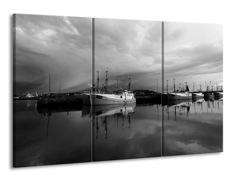 Glas schilderij Boot | Grijs, Zwart, Wit | 165x100cm 3Luik