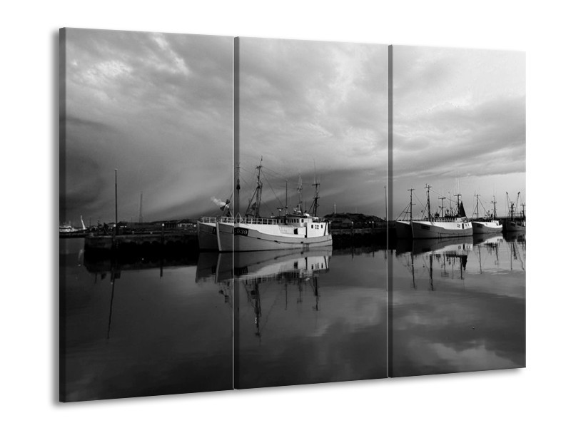 Canvas schilderij Boot | Grijs, Zwart, Wit | 90x60cm 3Luik