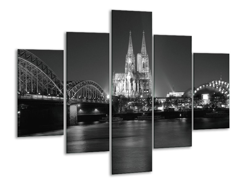 Canvas schilderij Brug | Grijs, Zwart, Wit | 100x70cm 5Luik