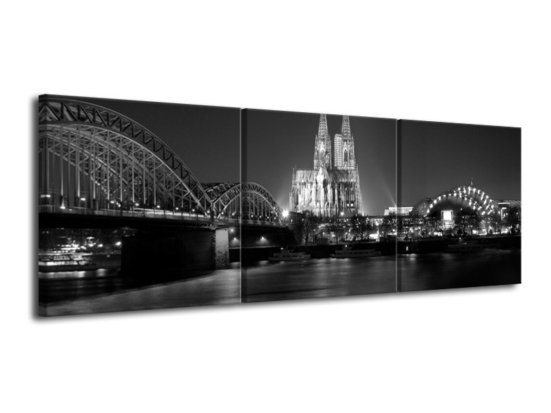 Canvas schilderij Brug | Grijs, Zwart, Wit | 120x40cm 3Luik