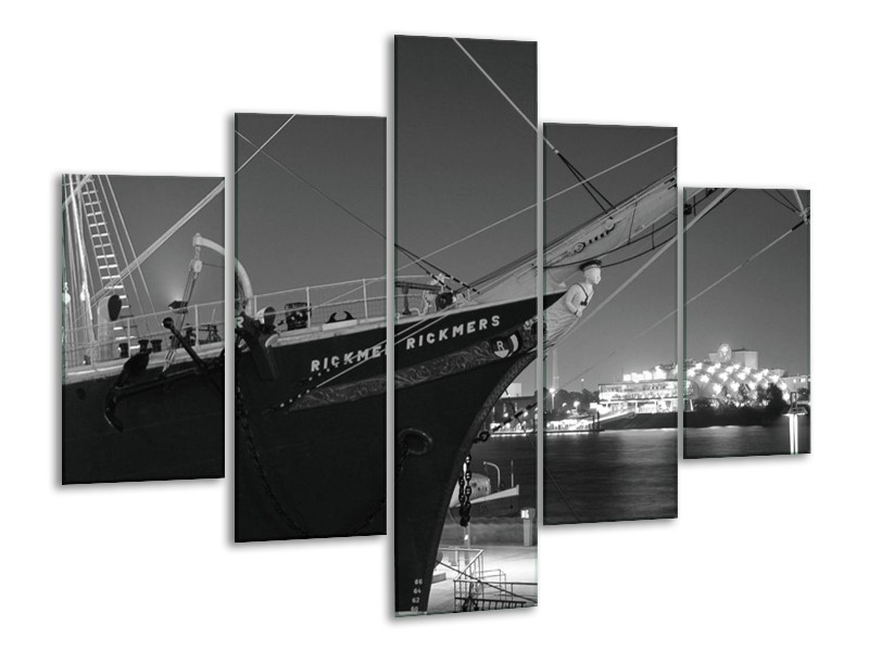 Canvas schilderij Boot | Grijs, Zwart, Wit | 100x70cm 5Luik