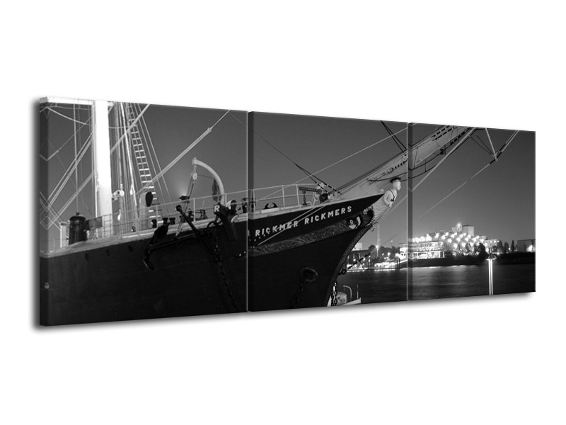 Canvas schilderij Boot | Grijs, Zwart, Wit | 120x40cm 3Luik
