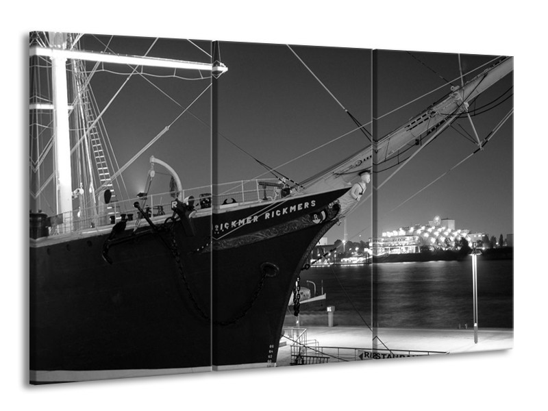 Glas schilderij Boot | Grijs, Zwart, Wit | 165x100cm 3Luik