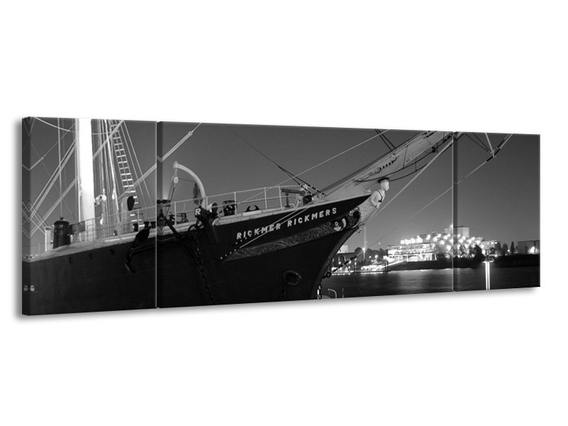Canvas schilderij Boot | Grijs, Zwart, Wit | 170x50cm 3Luik