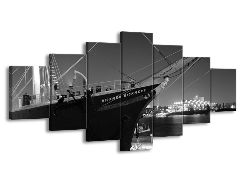 Glas schilderij Boot | Grijs, Zwart, Wit | 210x100cm 7Luik