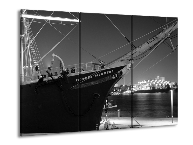 Canvas schilderij Boot | Grijs, Zwart, Wit | 90x60cm 3Luik