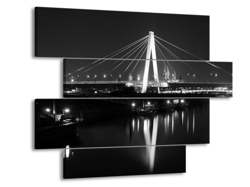 Canvas schilderij Brug | Grijs, Zwart, Wit | 115x85cm 4Luik