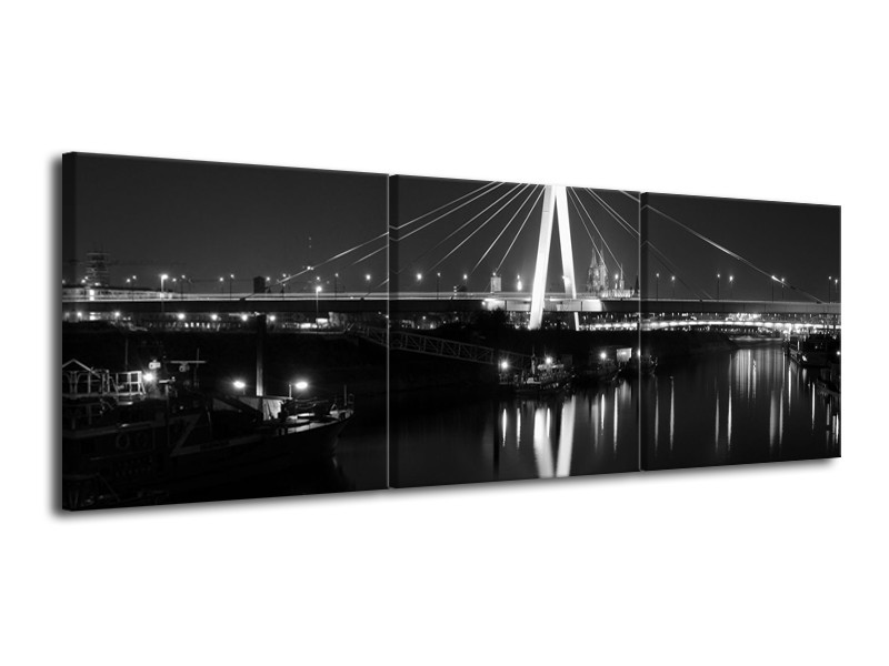 Canvas schilderij Brug | Grijs, Zwart, Wit | 120x40cm 3Luik