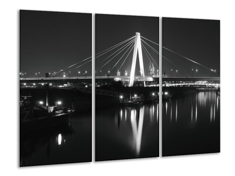 Canvas schilderij Brug | Grijs, Zwart, Wit | 120x80cm 3Luik