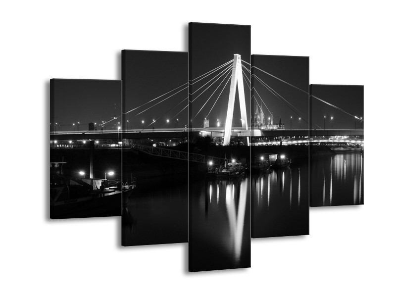 Canvas schilderij Brug | Grijs, Zwart, Wit | 150x105cm 5Luik