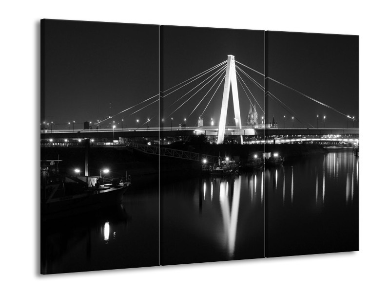 Glas schilderij Brug | Grijs, Zwart, Wit | 90x60cm 3Luik