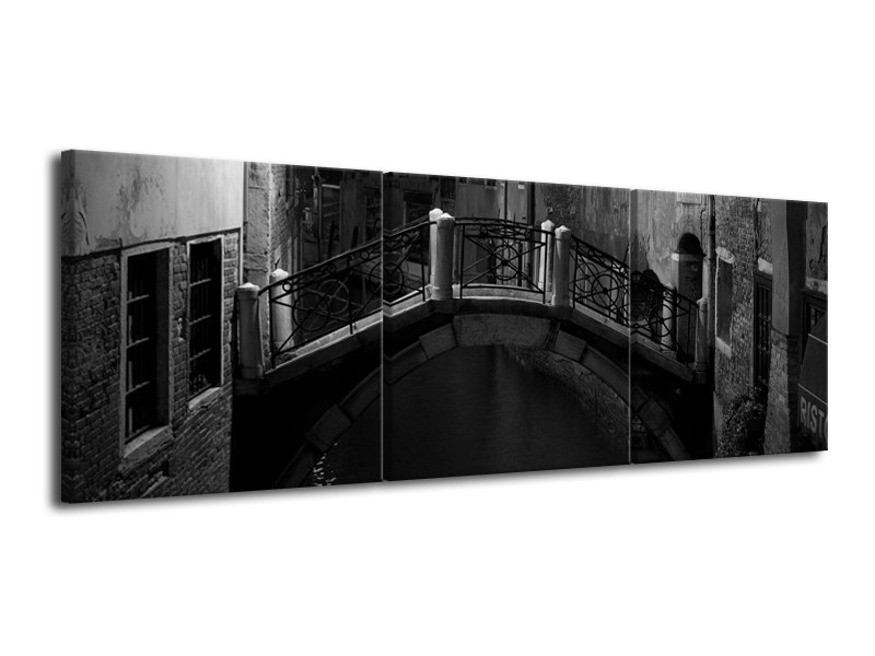 Canvas schilderij Brug | Grijs, Zwart, Wit | 120x40cm 3Luik