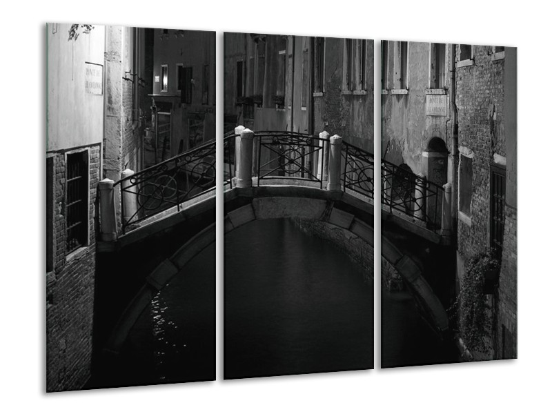 Canvas schilderij Brug | Grijs, Zwart, Wit | 120x80cm 3Luik