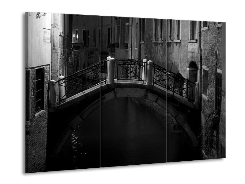 Canvas schilderij Brug | Grijs, Zwart, Wit | 90x60cm 3Luik