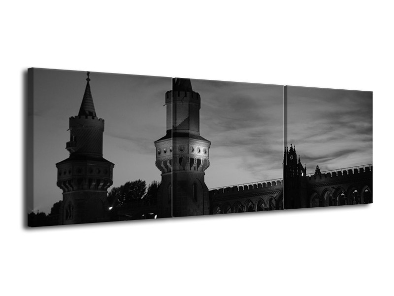 Canvas schilderij Gebouw | Grijs, Zwart, Wit | 120x40cm 3Luik