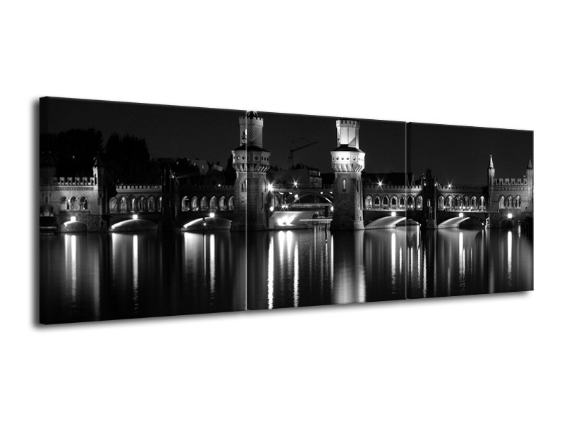 Canvas schilderij Gebouw | Grijs, Zwart, Wit | 120x40cm 3Luik