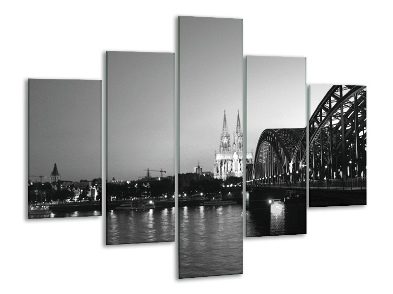 Canvas schilderij Brug | Grijs, Zwart, Wit | 100x70cm 5Luik